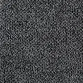Dark gray looped pile fabric texture with a granular, nubby surface and matte finish, displaying consistent color and subtle shading variations.