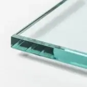 Cattelan Italia glass, extra clear with green tint, beveled edges, rectangular shape, smooth reflective surface, minimalist design.