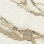 Ceramic texture, Cattelan Italia KM18 Borghini Calacatta, white base with layered gray, beige, and gold veining, matte finish.