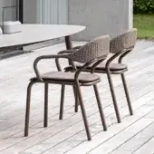 Distinguished Varaschin Noss armchair crafted with aluminum and durable polypropylene fiber rope in a muted brown-grey palette