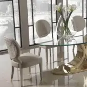 Distinguished DV Home Collection Adler chair crafted with supple leather and solid beech wood with polished golden stainless steel legs