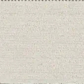 Off-white fabric swatch with dense, fibrous texture and scalloped green border, displaying tonal variations and a roughly trimmed edge.