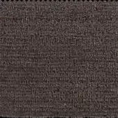 Dark brown woven fabric texture with nubby loops, tight compact weave, jagged and trimmed edges, matte finish, studio sample with text details.