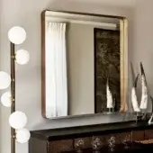 Exceptional Cattelan Italia Wish S mirror with brushed bronze lacquered steel and integrated opaque white glass globes