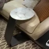 Distinguished Reflex Oh side table with smoked glass tabletop and dark brass extra-clear glass base