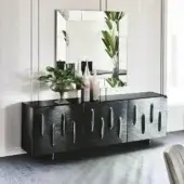 Superior Cattelan Italia Carnaby sideboard with moka lacquered structure and smoked grey convex mirrored glass doors
