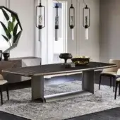 Distinguished Cattelan Italia Dragon Keramik table with glossy Sahara Noir ceramic and titanium-finished steel base crafted in Italy