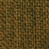 Woven fabric sample, golden yellow and olive green, dense rectilinear pattern with textured square nodes in a grid layout.