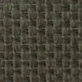 Woven fabric sample, olive green and beige, grid pattern with textured fibrous threads and matte finish.