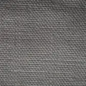 Stone-washed linen fabric sample, muted gray tone, dense weave with heathered effect and visible yarn intersections, matte finish.