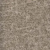 Brown and cream woven fabric sample displaying a dense, irregular texture with speckled flecks and a matte finish.