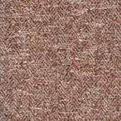 Woven fabric sample, reddish-brown and beige heathered texture, dense irregular weave with visible threads and a subtly printed label.