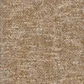 Woven fabric sample, golden-brown and beige, with a dense, irregular tweed-like texture and subtle sheen; label visible in upper left.