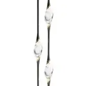 Floor lamp, black metal with gold accents, featuring three clear glass orbs in organic, droplet shapes—studio shot.