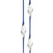Floor lamps, blue and gold, display slender stems with three clear glass orbs accented by gold bands, studio shot.