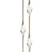Gold floor lamp with elongated stem and three clear, swirling glass shades, studio shot on white background.