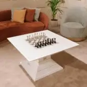Exceptional Vismara Scaccomatto game table with lacquered structure, tempered glass, and ebony, erable wood chessboard inlay