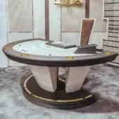 Sophisticated Vismara Napoleon blackjack table crafted with wood, stainless steel inserts, and printed microfiber, finished with Soft Touch lacquer