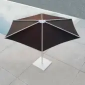 Exceptional Royal Botania Oazz umbrella with coated aluminum frame, dark brown fabric canopy and lighter brown trim