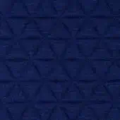 Blue quilted fabric sample with a repeating diamond geometric pattern and matte, tightly woven texture.
