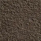 Dark brown looped fabric texture with mottled variations, dense coiled loops, and subtle granular effect; sample labeled “amelia 610”.