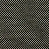 Woven fabric sample, charcoal gray and beige, exhibiting a consistent square check grid pattern with a dense, textured weave and product label.