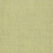 Linen-blend fabric sample, muted yellowish-green, heathered weave with irregular dense pattern and matte finish, studio lighting.