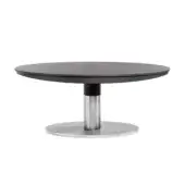 Elegant Potocco Diva table with a round wooden top and striking pedestal base crafted in dark matte finish with polished metal accents