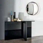 Distinguished Sovet Italia Regolo console crafted in wood with a matte dark finish and integrated drawer