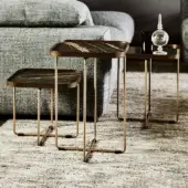 Exclusive Cattelan Italia Benny Keramik side table with dark Marmi ceramic top and angular brass metal frame