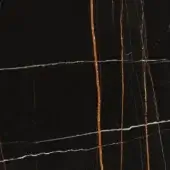 Sahara Noir marble surface, black with irregular gold and white veining, polished glossy finish, Longhi collection detail.