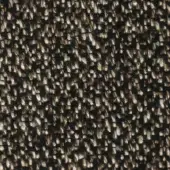 Woven fabric sample, black beige MDF Italia “dune” textile R358, col. 428.010, dense speckled weave of dark brown, beige, and off-white fibers.