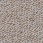 Beige and terracotta woven fabric sample displays an irregular, textured pattern with a dense, nubby surface and subtle geometric rhythm.