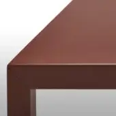 Corten steel table surface, reddish-brown, textured finish with squared edges and vertical support, MDF Italia "corten x128".