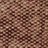 Burgundy and gold woven fabric sample displays a rectilinear pattern with raised threads, exhibiting a dobby or jacquard grid structure.