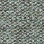 Blue-gray woven fabric sample with beige and brown threads, displaying a complex interlocking yarn pattern and a matte, textured finish.
