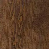 Walnut stained ash wood texture displaying vertical grain, warm brown tones, swirling patterns, and knot details with a smooth, sealed finish.