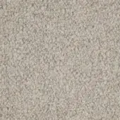 Beige bouclage fabric texture with dense, looped pile and horizontal warp threads, displaying a subtle linear pattern and matte finish.