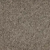 Bouclage fabric texture, muted gray-brown, dense looped pile with subtle grid weave and matte finish.