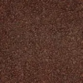 Bouclage fabric sample, warm brown, dense nubby texture with looped fibers and subtle tonal variations; “porada” text imprinted.