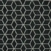 Rabat fabric sample, charcoal gray and beige geometric pattern, interlocking hexagons and diamonds with a tight weave texture.