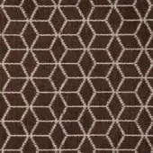 Rabat fabric sample, brown and off-white woven textile, geometric diamond and parallelogram repeat pattern with textured grid structure.