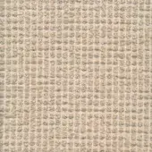 Woven fabric texture displaying a beige and tan grid pattern with square loops, creating a heathered, matte surface and geometric structure.