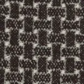 Brown tweed fabric sample with irregular woven pattern, dense texture, and beige threads; wool or wool-blend composition with a dynamic, distressed look.