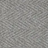 Porada Ikat fabric sample, woven gray textile, heathered pattern with beige and charcoal threads, dense matte texture.