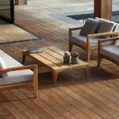Refined Royal Botania Zenhit coffee table with teak wood frame and subtle satin finish