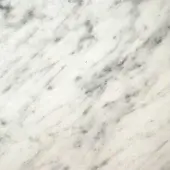 Carrara marble texture with white background and grey veining in sweeping patterns, polished finish, fine grain.