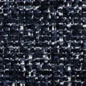 Navy and off-white tweed fabric sample with a grid pattern, dense nubby texture, and interwoven horizontal/vertical yarns from Potocco coverings.