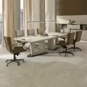 Exceptional 4 Mariani Avatar conference table with light beige tabletop and satin-finished brown wooden base supports