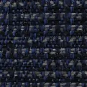Woven tweed-like fabric texture with deep blue, gray, and black horizontal bands, featuring a dense, nubby, irregular knot pattern.